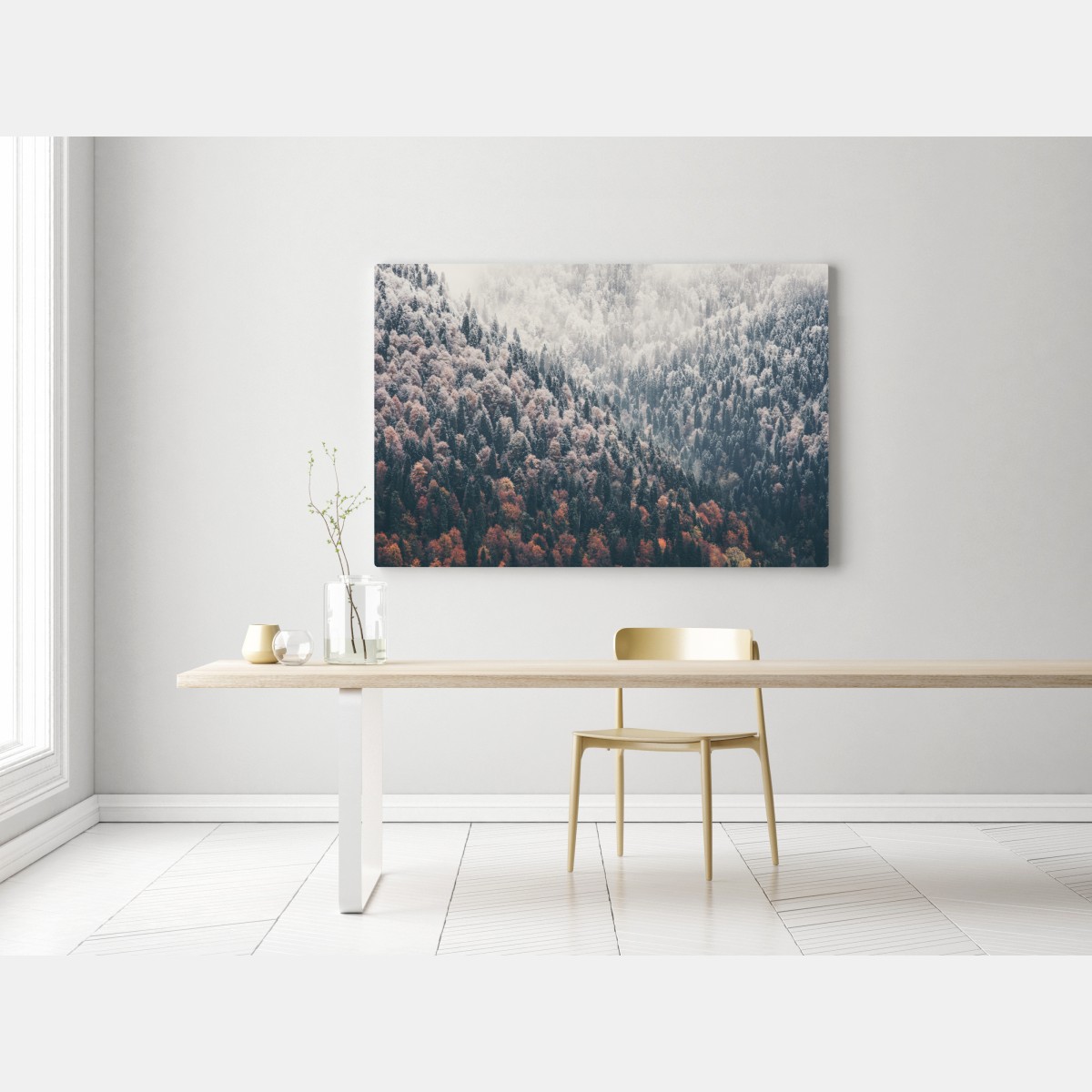 Obraz na płótnie jesienna mgła nad górskim lasem – Wallissimo® Obraz na płótnie jesienna mgła nad górskim lasem – Wallissimo®