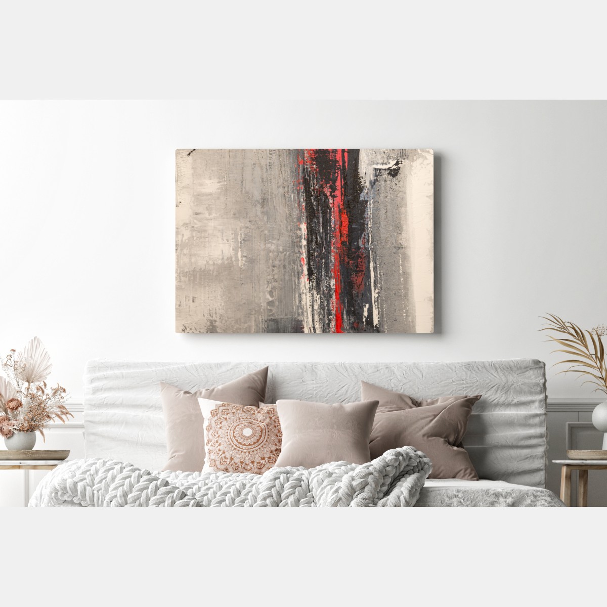 Obraz na płótnie teksturalna abstrakcja z czerwonym akcentem – Wallissimo® Obraz na płótnie teksturalna abstrakcja z czerwonym akcentem – Wallissimo®