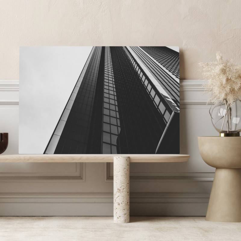 Obraz na płótnie monochromatyczny wieżowiec w perspektywie – Wallissimo® Obraz na płótnie monochromatyczny wieżowiec w perspektywie – Wallissimo®