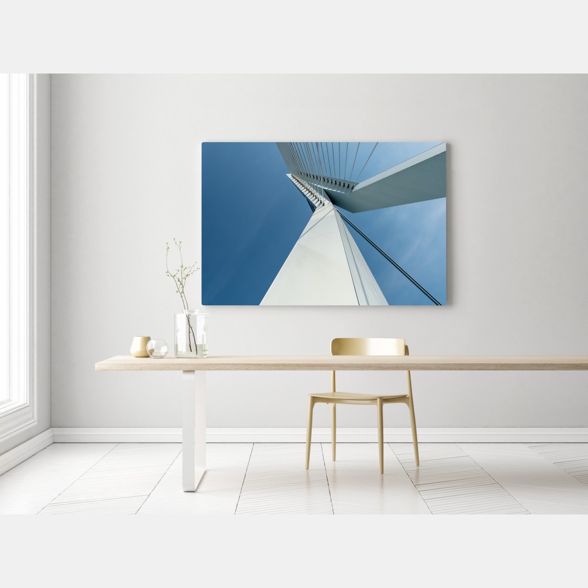Obraz na płótnie wznoszące się linie: nowoczesny pylon mostu – Wallissimo® Obraz na płótnie wznoszące się linie: nowoczesny pylon mostu – Wallissimo®