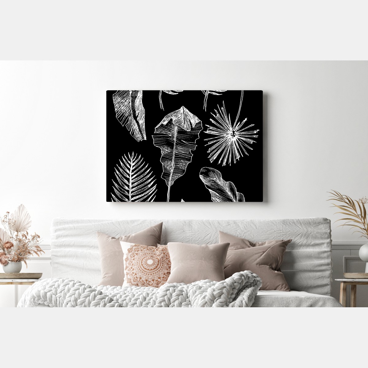 Obraz na płótnie monochromatyczna kompozycja liści – Wallissimo® Obraz na płótnie monochromatyczna kompozycja liści – Wallissimo®
