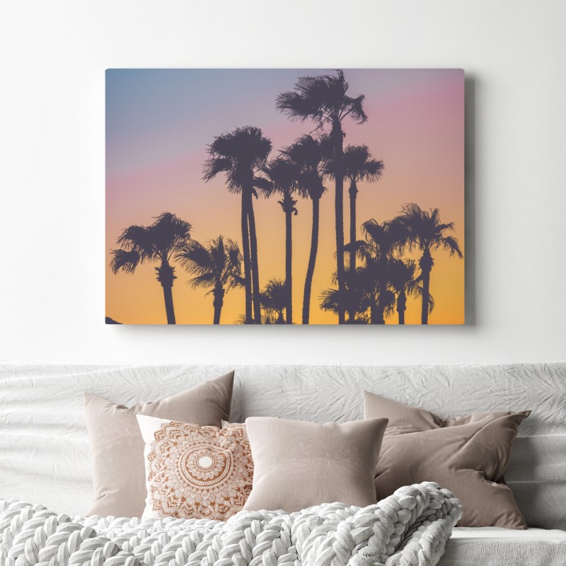 Obraz na płótnie retro tropikalne palmy o zachodzie słońca