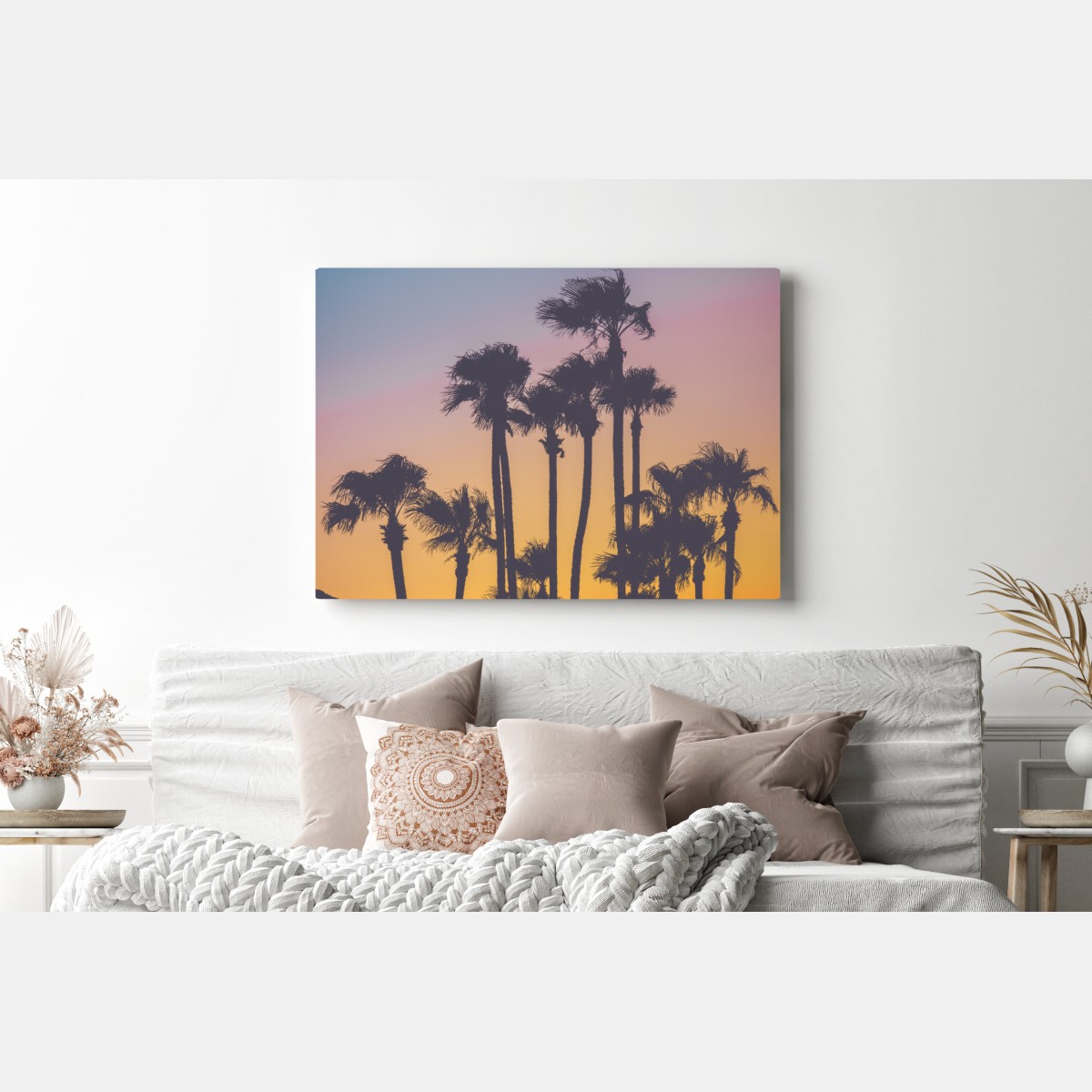 Obraz na płótnie retro tropikalne palmy o zachodzie słońca – Wallissimo® Obraz na płótnie retro tropikalne palmy o zachodzie słońca – Wallissimo®