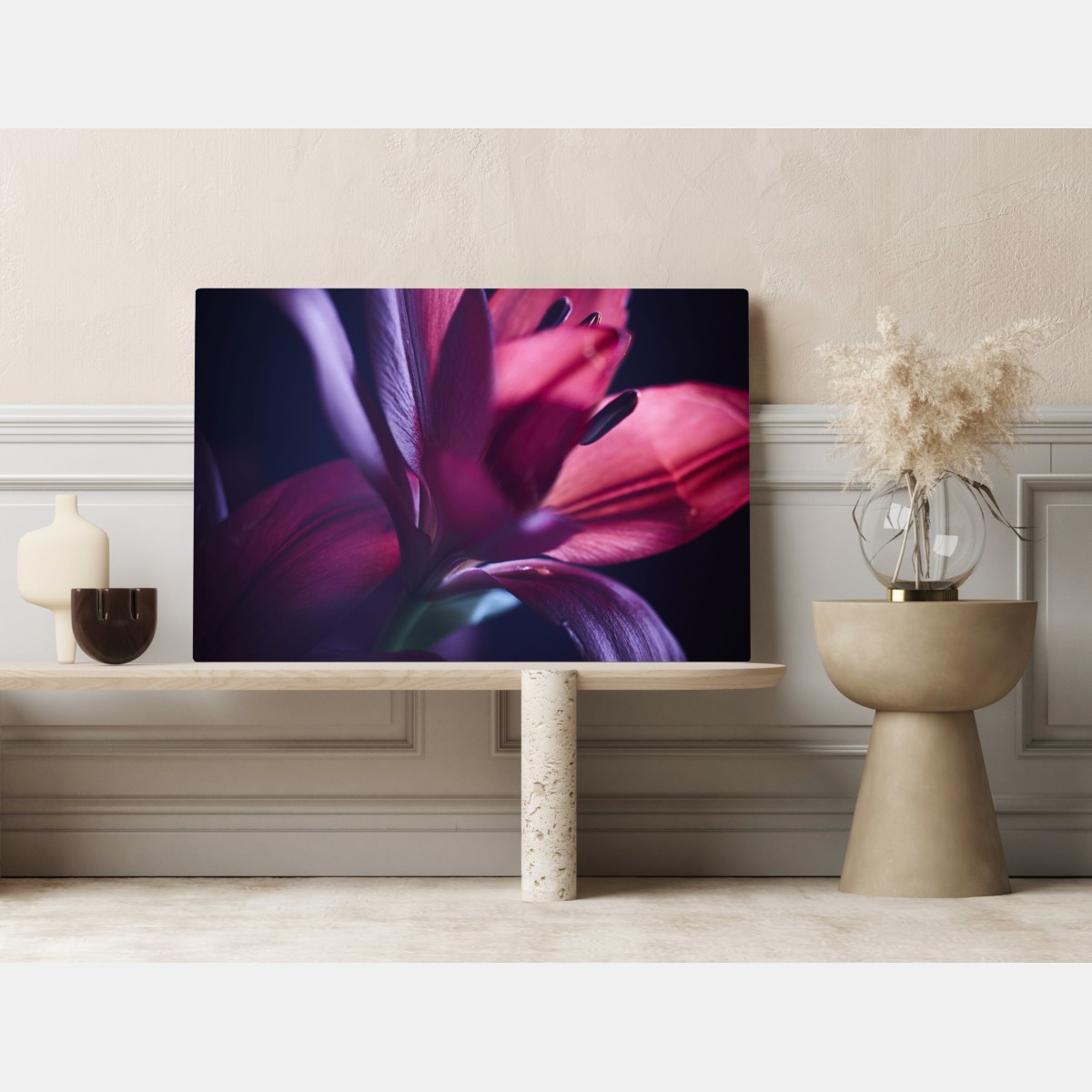 Obraz na płótnie czerwona lilia w półmroku – Wallissimo® Obraz na płótnie czerwona lilia w półmroku – Wallissimo®