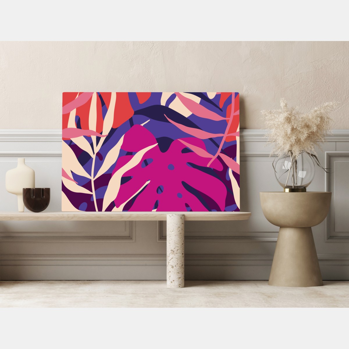 Obraz na płótnie pastelowy tropikalny wzór liści – Wallissimo® Obraz na płótnie pastelowy tropikalny wzór liści – Wallissimo®