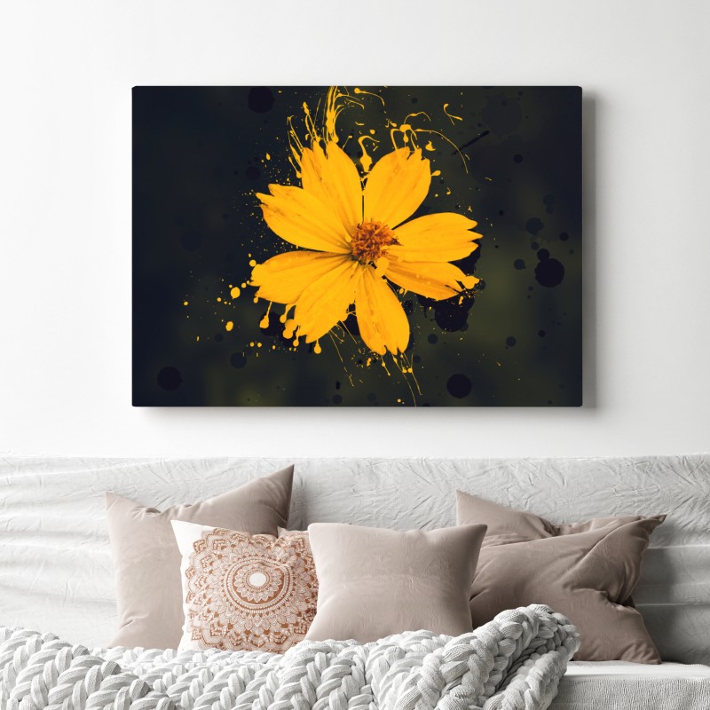 Obraz na płótnie intensywny żółty kwiat na ciemnym tle – Wallissimo® Obraz na płótnie intensywny żółty kwiat na ciemnym tle – Wallissimo®