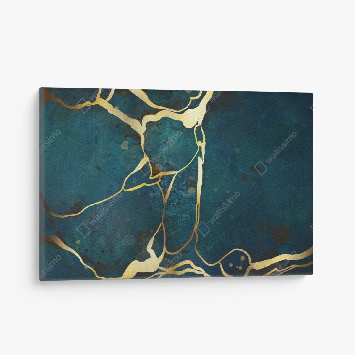 Obraz na płótnie turkusowo-złota abstrakcja ze złotymi żyłami – Wallissimo® Obraz na płótnie turkusowo-złota abstrakcja ze złotymi żyłami – Wallissimo®
