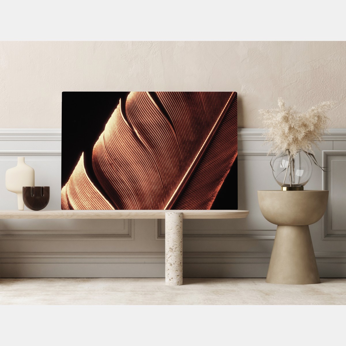 Obraz na płótnie złote pióro makro na czarnym tle – Wallissimo® Obraz na płótnie złote pióro makro na czarnym tle – Wallissimo®