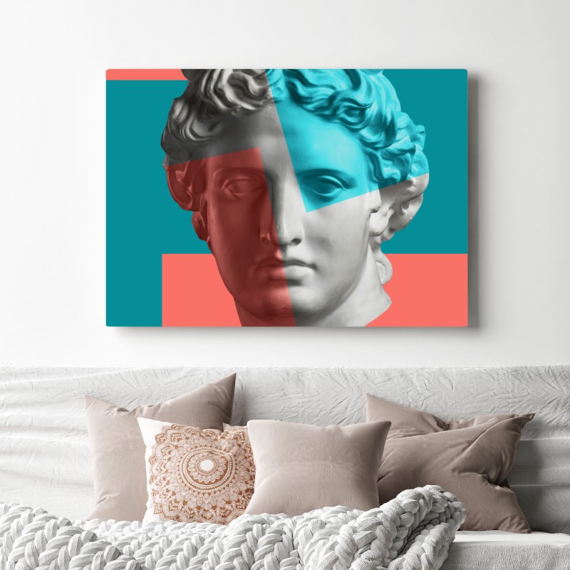 Obraz na płótnie duotonalna rzeźba głowy w kolażu – Wallissimo® Obraz na płótnie duotonalna rzeźba głowy w kolażu – Wallissimo®