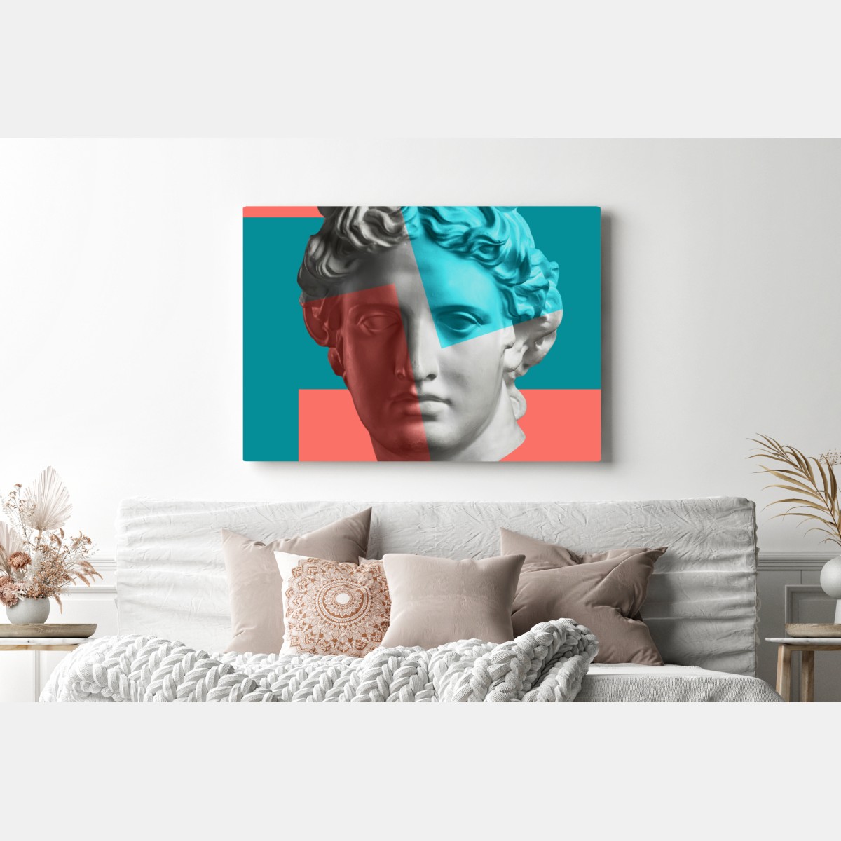 Obraz na płótnie duotonalna rzeźba głowy w kolażu – Wallissimo® Obraz na płótnie duotonalna rzeźba głowy w kolażu – Wallissimo®