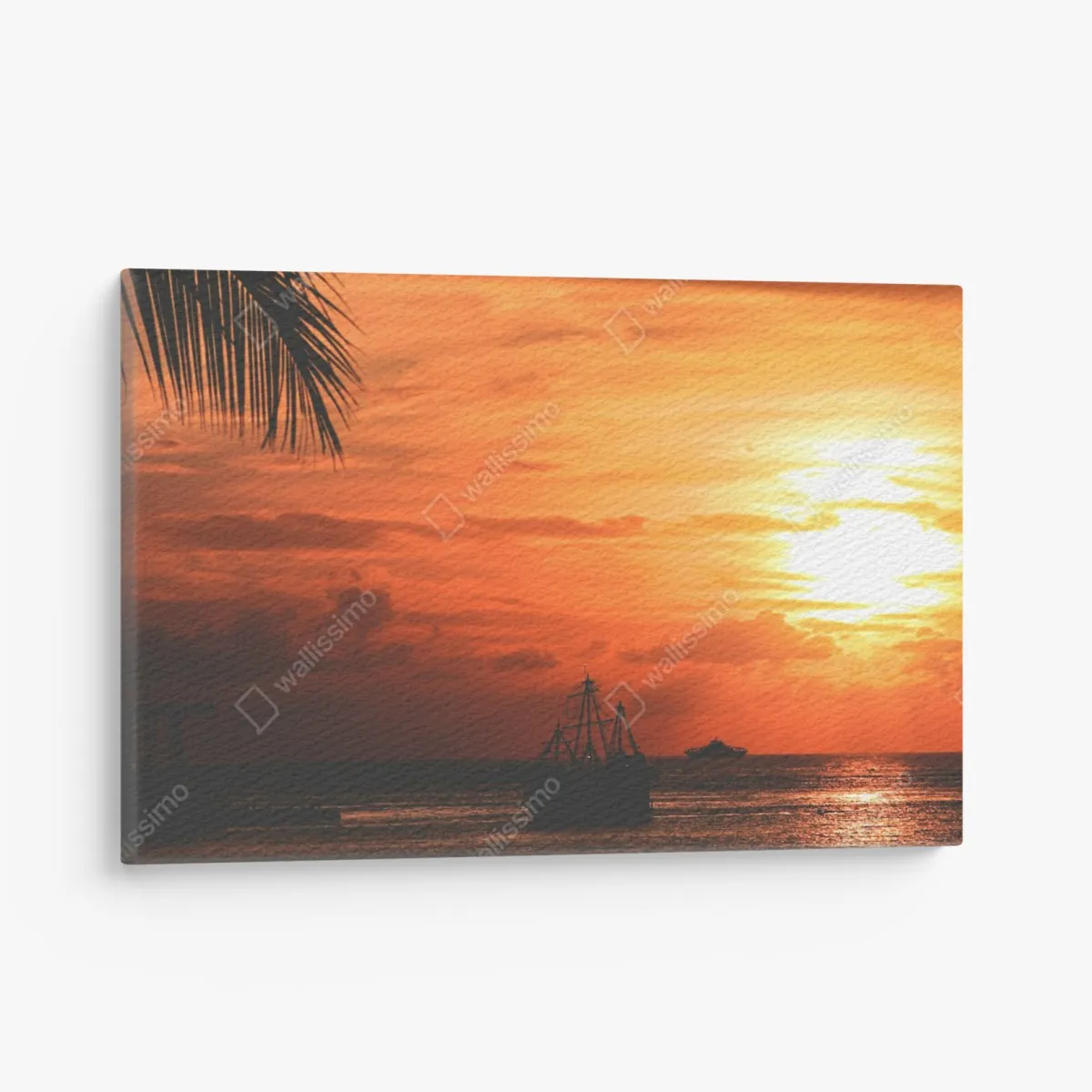 Obraz na płótnie tropikalny zachód słońca nad morzem – Wallissimo® Obraz na płótnie tropikalny zachód słońca nad morzem – Wallissimo®