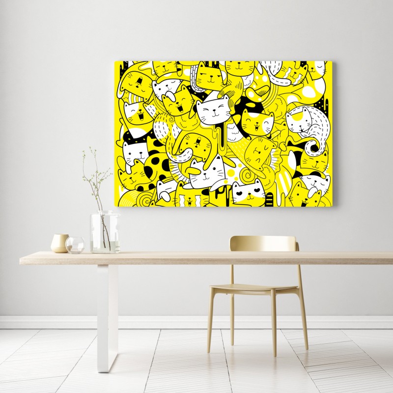 Obraz na płótnie zabawna żółta mozaika kotów – Wallissimo® Obraz na płótnie zabawna żółta mozaika kotów – Wallissimo®