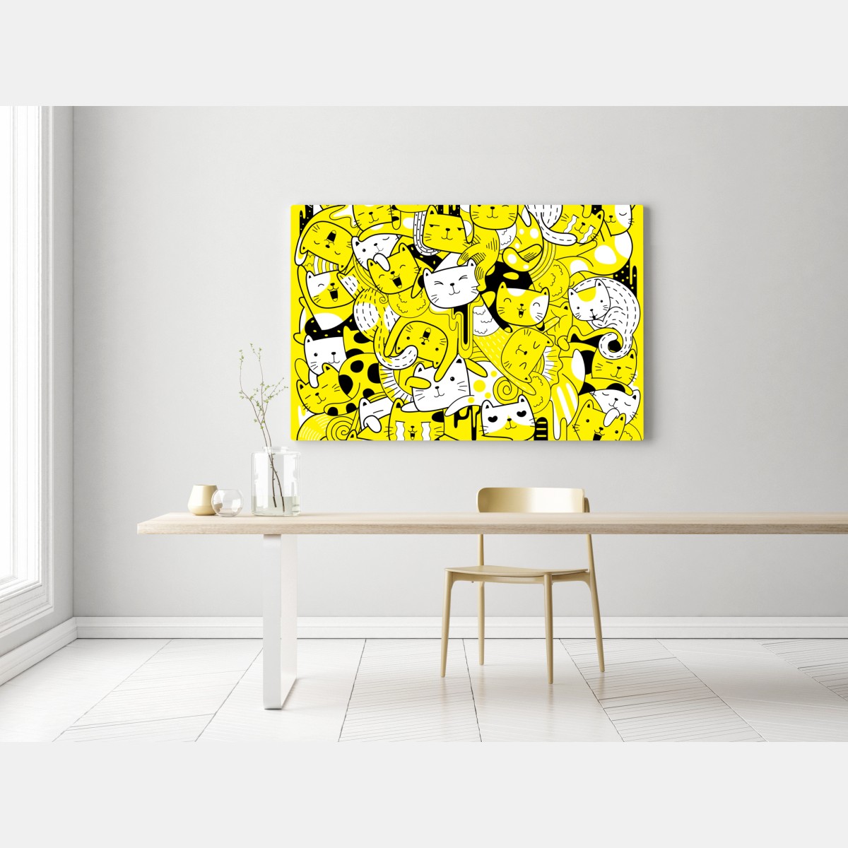 Obraz na płótnie zabawna żółta mozaika kotów – Wallissimo® Obraz na płótnie zabawna żółta mozaika kotów – Wallissimo®