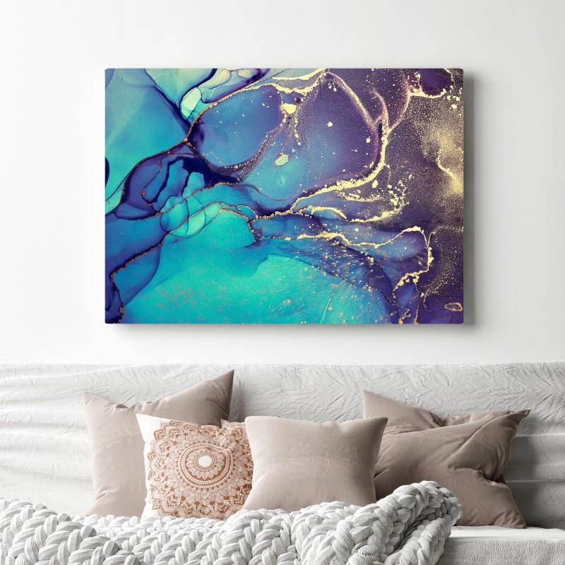Obraz na płótnie turkusowo-złota płynna marmurkowa abstrakcja – Wallissimo® Obraz na płótnie turkusowo-złota płynna marmurkowa abstrakcja – Wallissimo®
