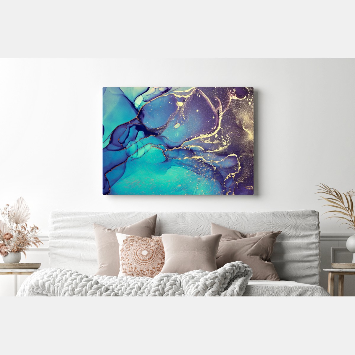 Obraz na płótnie turkusowo-złota płynna marmurkowa abstrakcja – Wallissimo® Obraz na płótnie turkusowo-złota płynna marmurkowa abstrakcja – Wallissimo®