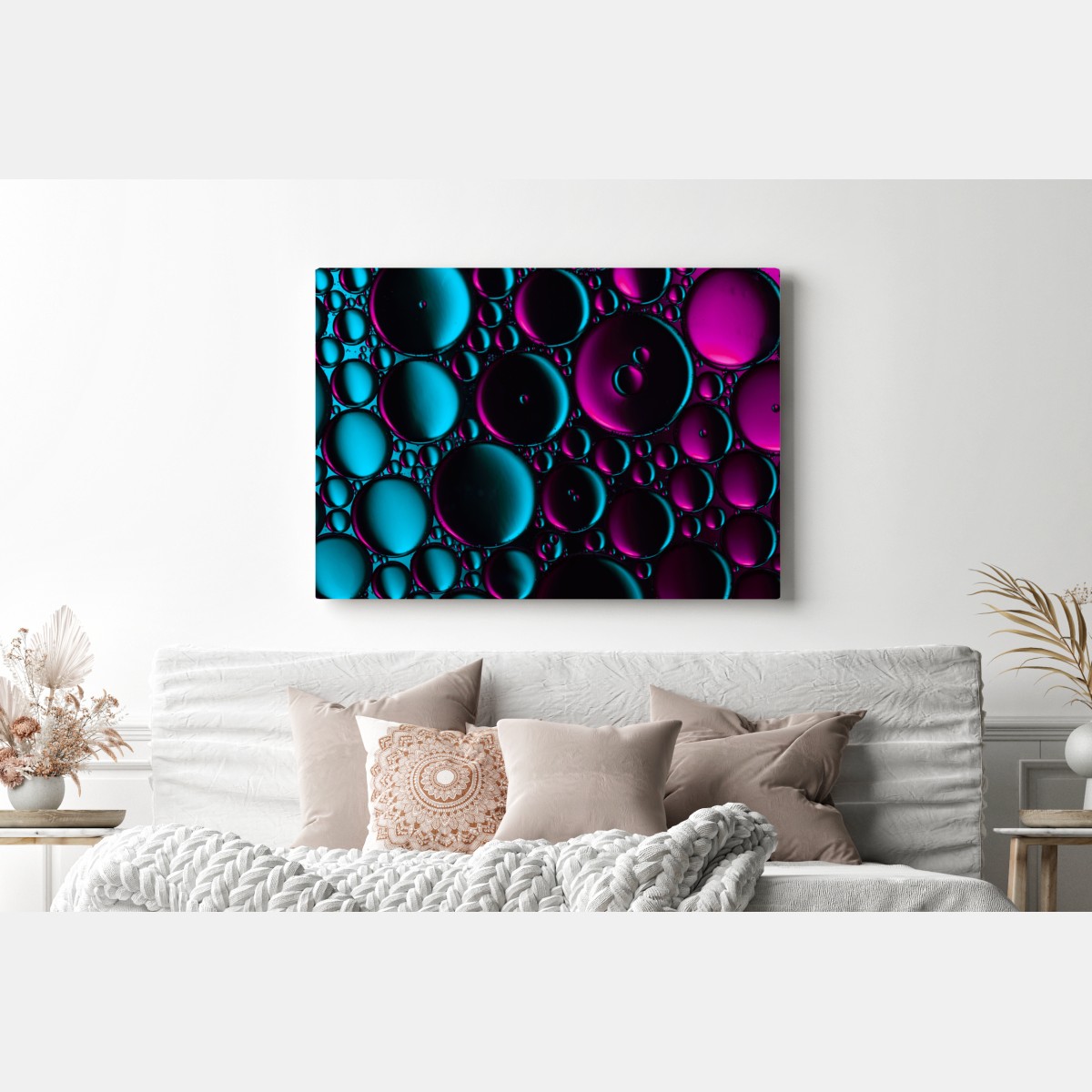 Obraz na płótnie turkusowo-magenta wzór bąbelków – Wallissimo® Obraz na płótnie turkusowo-magenta wzór bąbelków – Wallissimo®