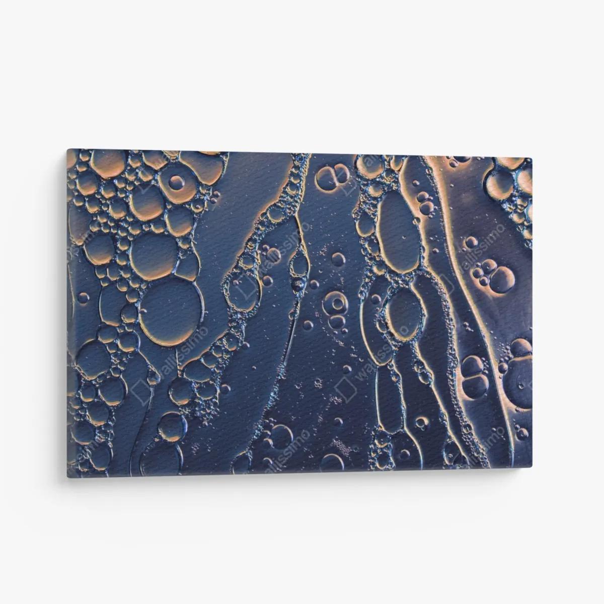 Obraz na płótnie niebiesko-złote abstrakcyjne bąbelki – Wallissimo® Obraz na płótnie niebiesko-złote abstrakcyjne bąbelki – Wallissimo®