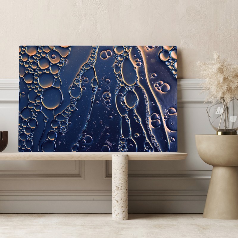 Obraz na płótnie niebiesko-złote abstrakcyjne bąbelki – Wallissimo® Obraz na płótnie niebiesko-złote abstrakcyjne bąbelki – Wallissimo®