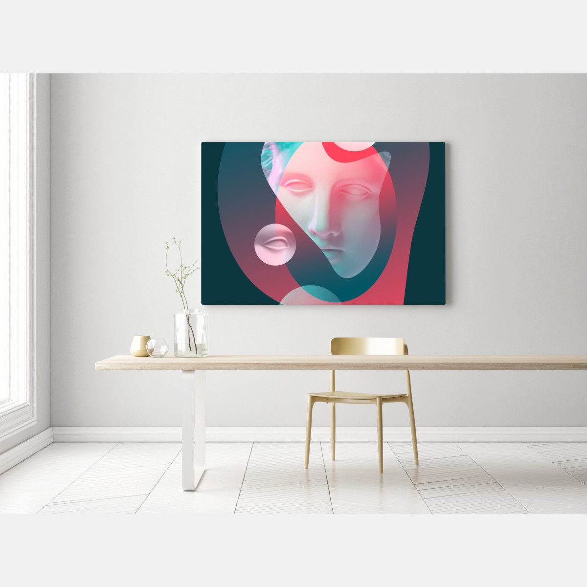 Obraz na płótnie surrealistyczna klasyczna twarz w duotonie – Wallissimo® Obraz na płótnie surrealistyczna klasyczna twarz w duotonie – Wallissimo®