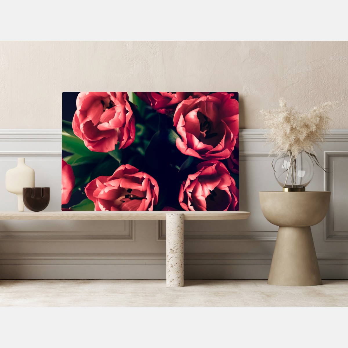 Obraz na płótnie nastrojowy różowy bukiet tulipanów – Wallissimo® Obraz na płótnie nastrojowy różowy bukiet tulipanów – Wallissimo®