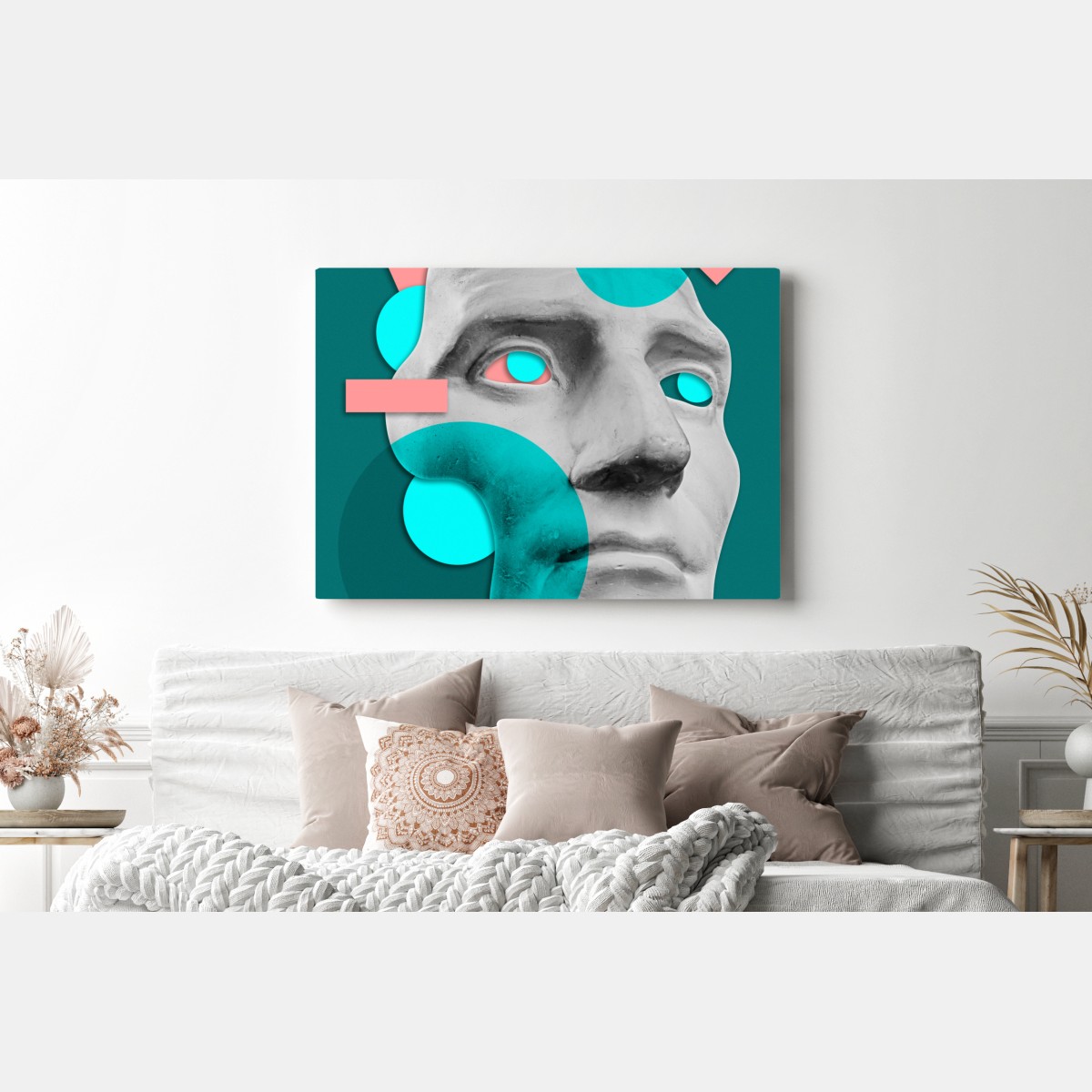 Obraz na płótnie abstrakcyjna klasyczna maska w turkusie i różu – Wallissimo® Obraz na płótnie abstrakcyjna klasyczna maska w turkusie i różu – Wallissimo®