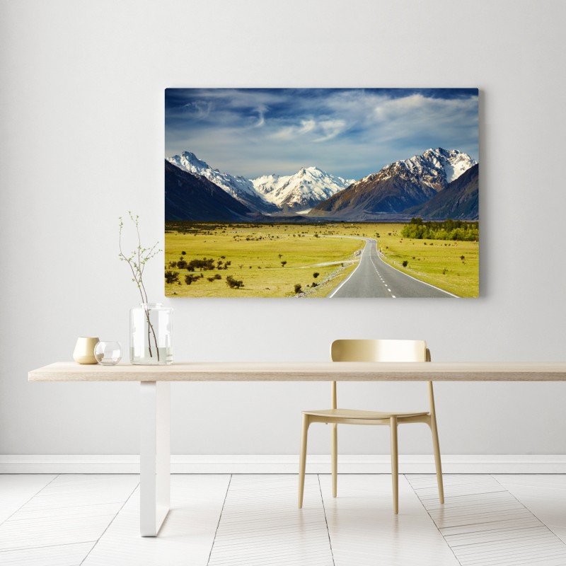 Obraz na płótnie droga do Alp Południowych, Nowa Zelandia – Wallissimo® Obraz na płótnie droga do Alp Południowych, Nowa Zelandia – Wallissimo®