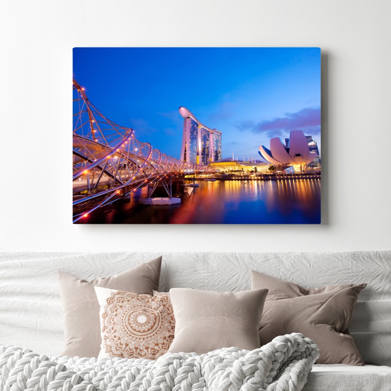 Obraz na płótnie panorama Marina Bay o zmierzchu – Wallissimo® Obraz na płótnie panorama Marina Bay o zmierzchu – Wallissimo®