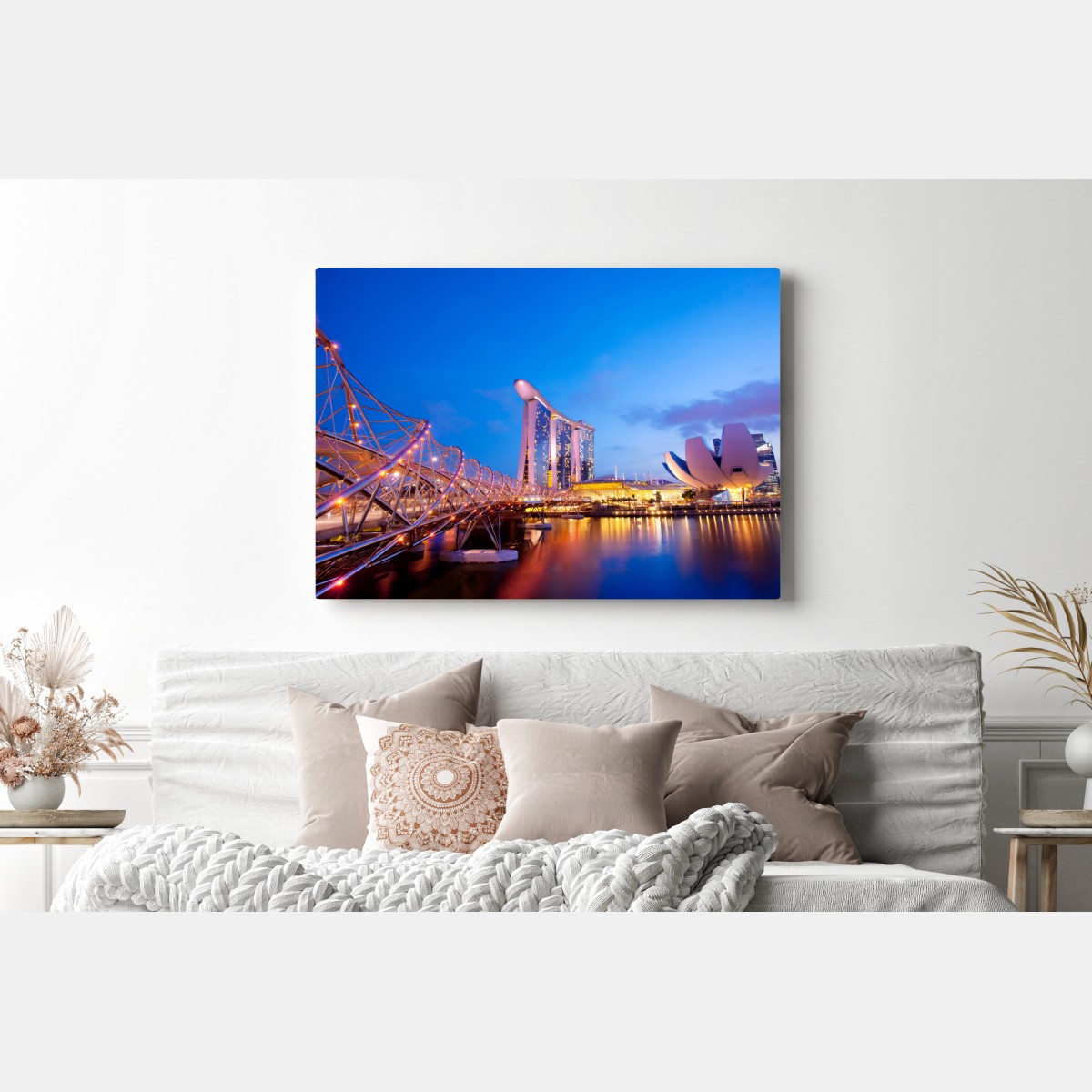 Obraz na płótnie panorama Marina Bay o zmierzchu – Wallissimo® Obraz na płótnie panorama Marina Bay o zmierzchu – Wallissimo®