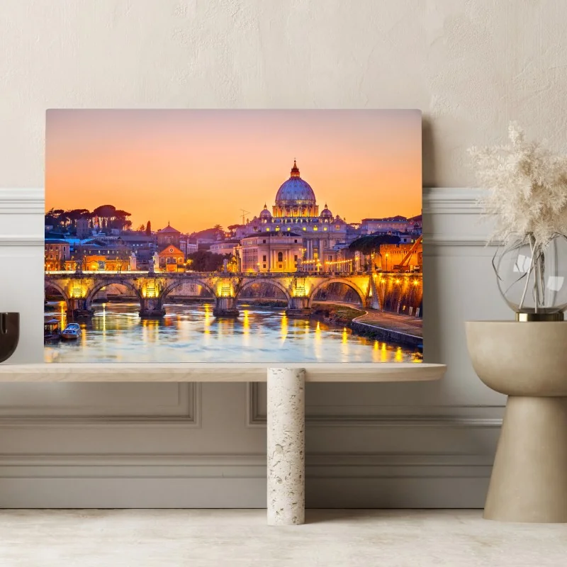 Obraz na płótnie zachód słońca nad Bazyliką św. Piotra i Tybrem – Wallissimo® Obraz na płótnie zachód słońca nad Bazyliką św. Piotra i Tybrem – Wallissimo®