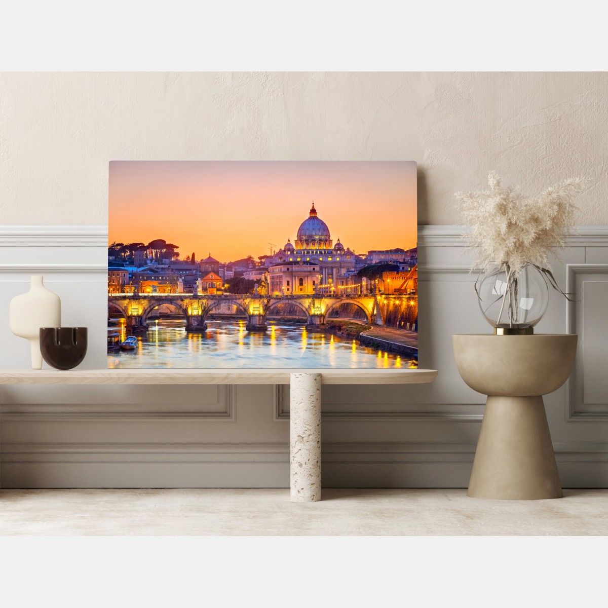 Obraz na płótnie zachód słońca nad Bazyliką św. Piotra i Tybrem – Wallissimo® Obraz na płótnie zachód słońca nad Bazyliką św. Piotra i Tybrem – Wallissimo®