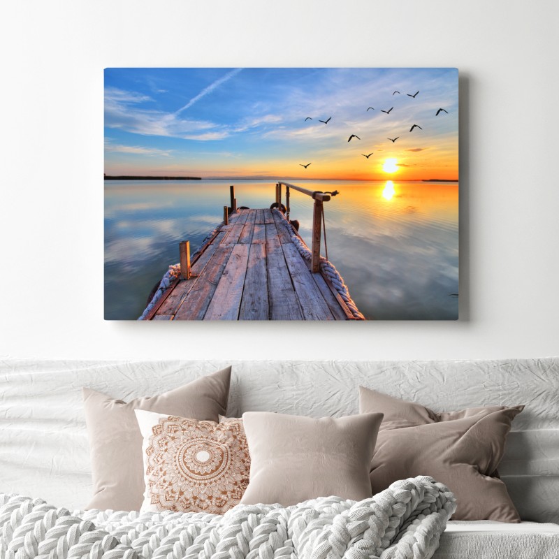 Obraz na płótnie zachód słońca przy drewnianym pomoście – Wallissimo® Obraz na płótnie zachód słońca przy drewnianym pomoście – Wallissimo®
