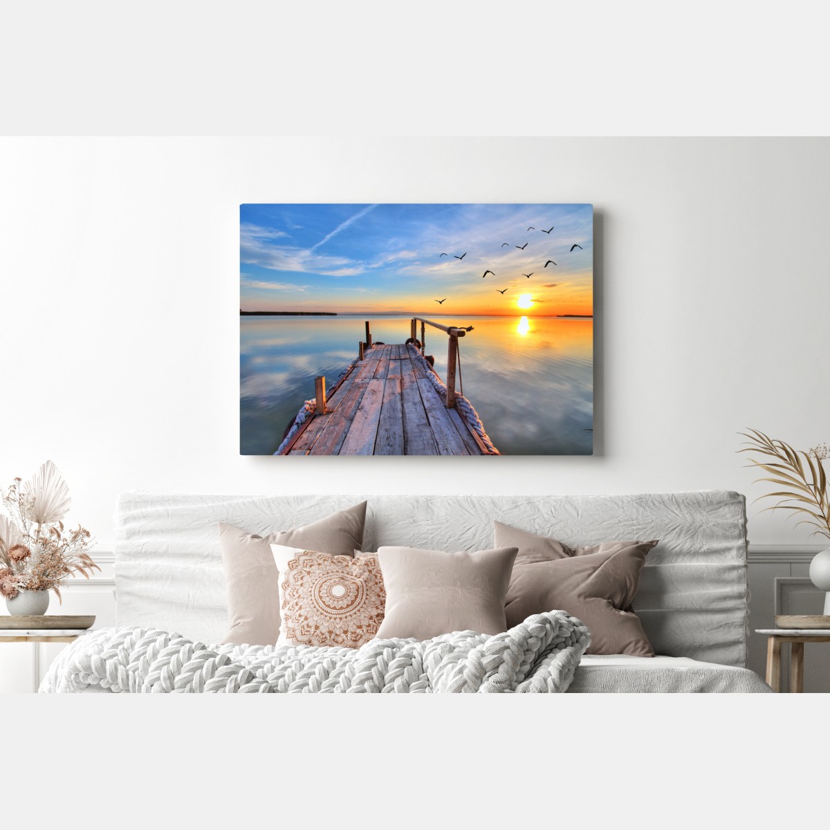 Obraz na płótnie zachód słońca przy drewnianym pomoście – Wallissimo® Obraz na płótnie zachód słońca przy drewnianym pomoście – Wallissimo®