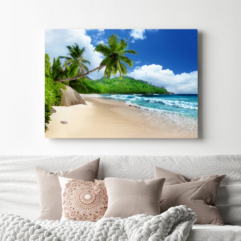 Obraz na płótnie spokojna tropikalna plaża na Mahe, Seszele – Wallissimo® Obraz na płótnie spokojna tropikalna plaża na Mahe, Seszele – Wallissimo®