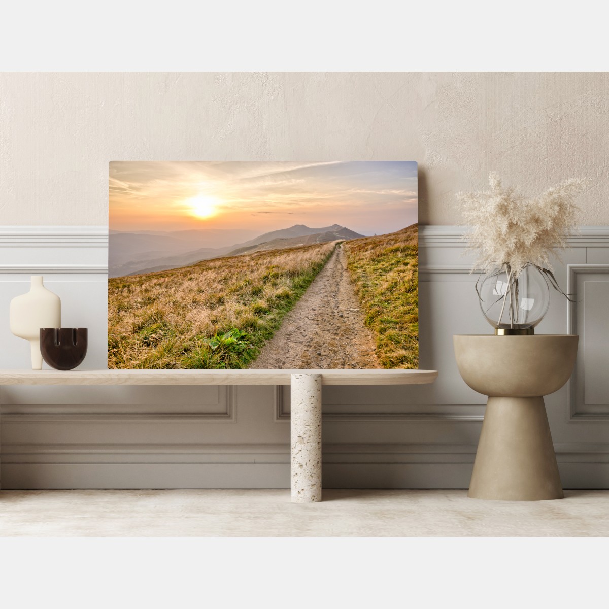 Obraz na płótnie szlak o zachodzie słońca w Bieszczadach – Wallissimo® Obraz na płótnie szlak o zachodzie słońca w Bieszczadach – Wallissimo®