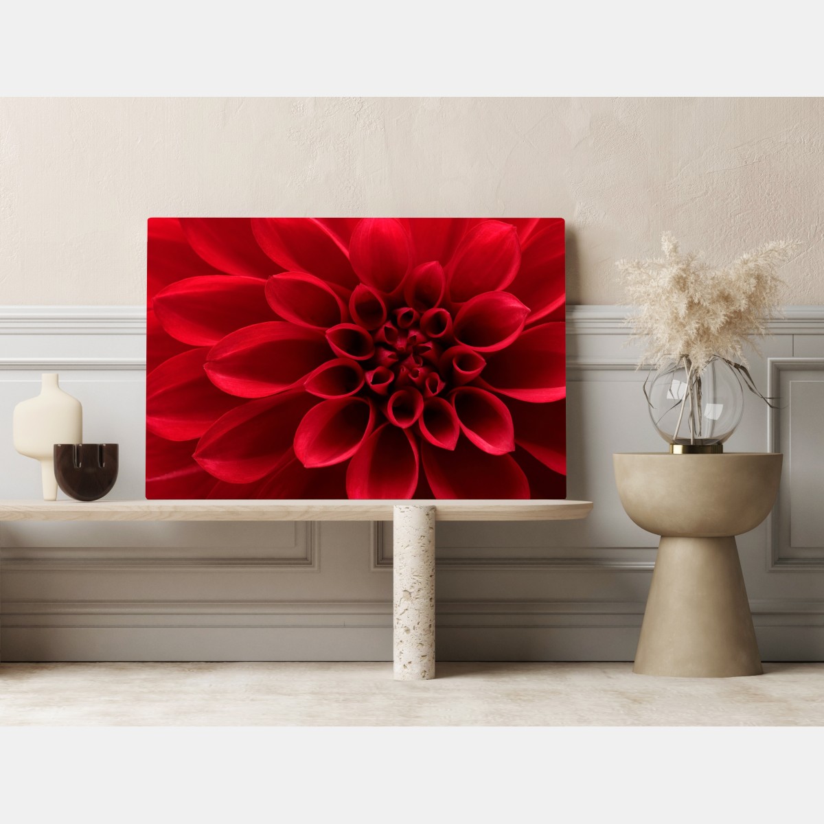 Obraz na płótnie zbliżenie czerwonej dalii – Wallissimo® Obraz na płótnie zbliżenie czerwonej dalii – Wallissimo®