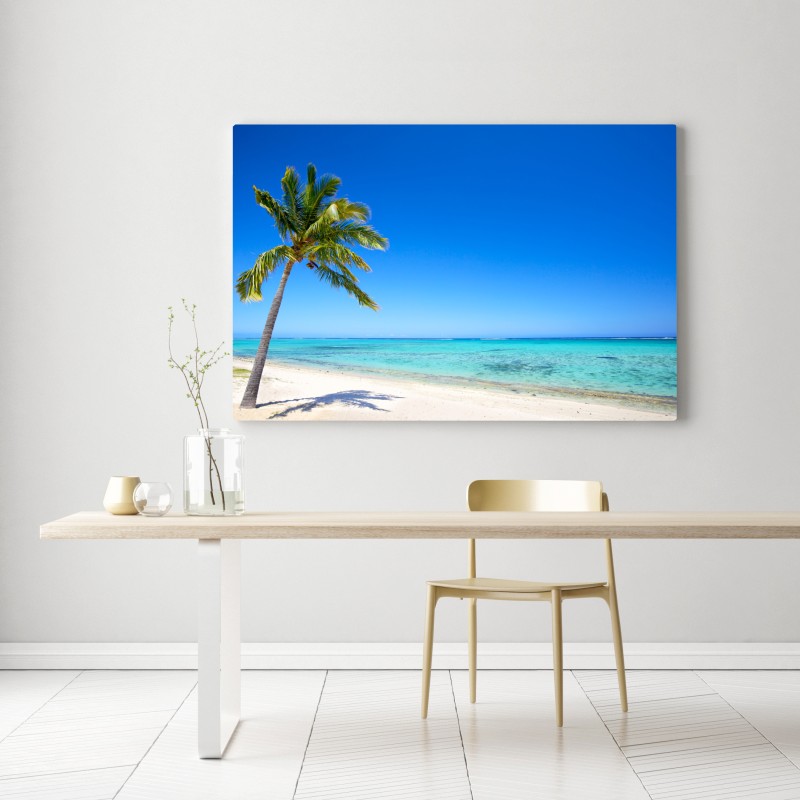 Obraz na płótnie tropikalna plaża z palmą – Wallissimo® Obraz na płótnie tropikalna plaża z palmą – Wallissimo®