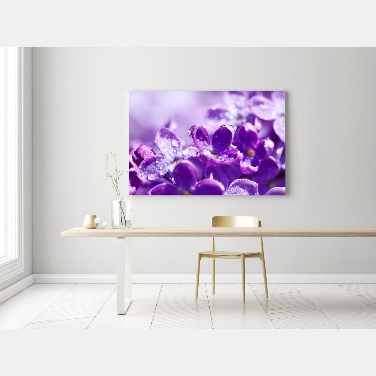 Obraz na płótnie fioletowy bez z kroplami rosy – Wallissimo® Obraz na płótnie fioletowy bez z kroplami rosy – Wallissimo®