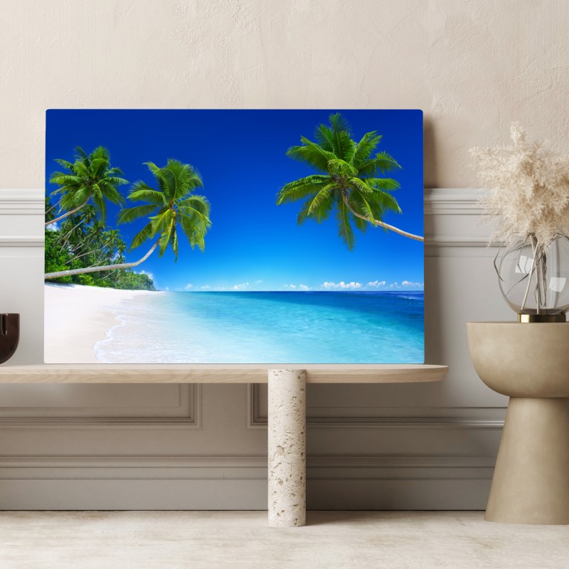 Obraz na płótnie tropikalna plaża z palmami – Wallissimo® Obraz na płótnie tropikalna plaża z palmami – Wallissimo®
