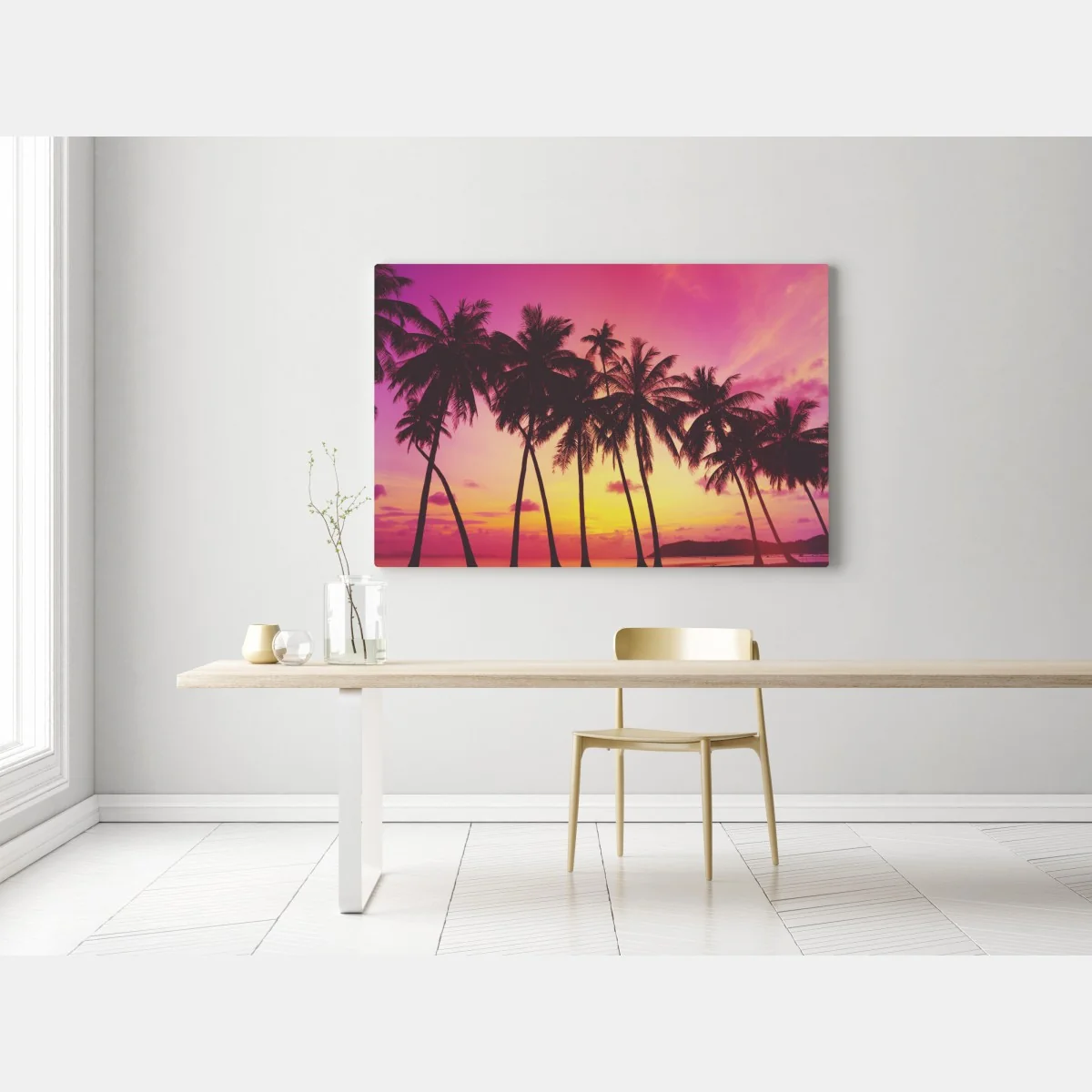 Obraz na płótnie tropikalny zachód słońca z palmami, Tajlandia – Wallissimo® Obraz na płótnie tropikalny zachód słońca z palmami, Tajlandia – Wallissimo®