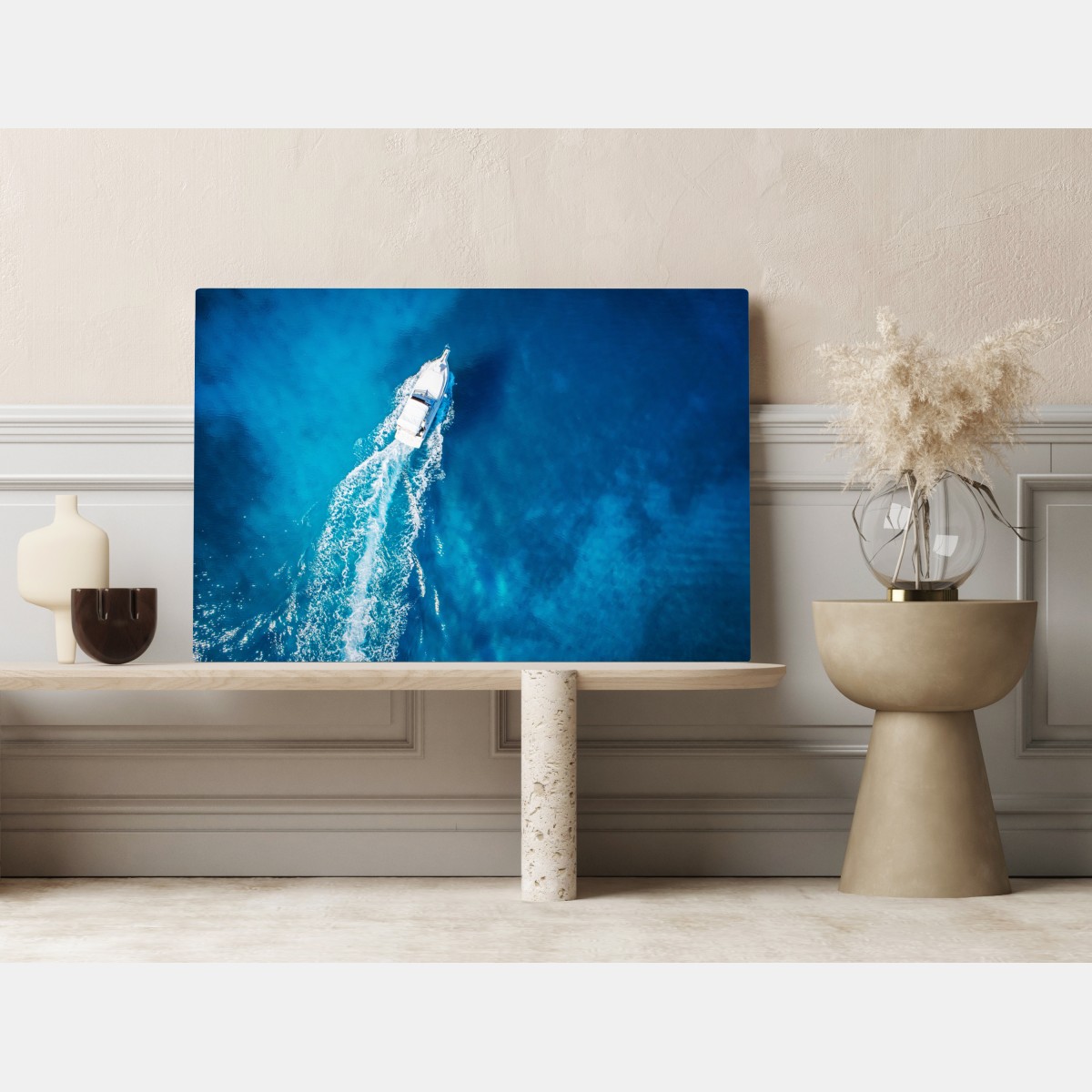 Obraz na płótnie jacht nad krystalicznie niebieskim oceanem – Wallissimo® Obraz na płótnie jacht nad krystalicznie niebieskim oceanem – Wallissimo®