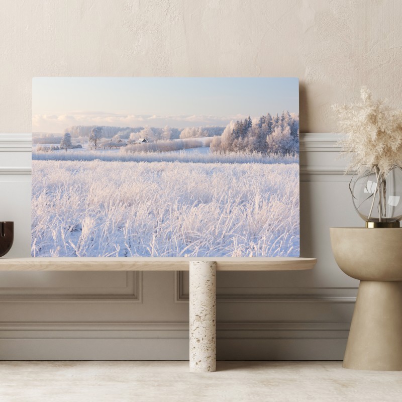 Obraz na płótnie szronowa łąka o poranku – Wallissimo® Obraz na płótnie szronowa łąka o poranku – Wallissimo®