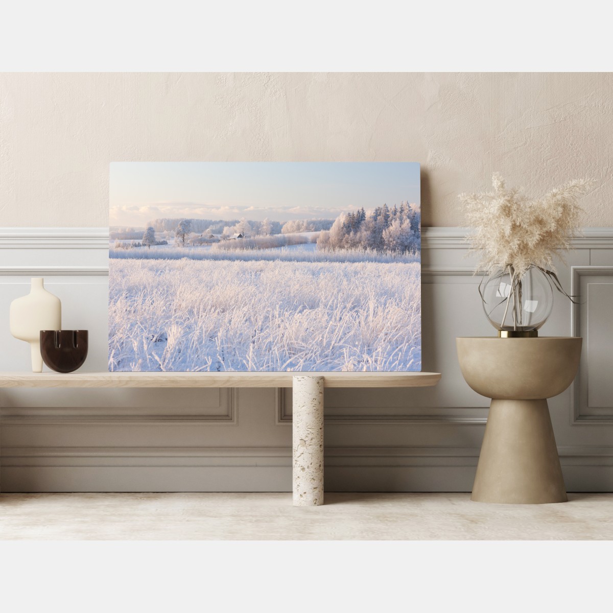 Obraz na płótnie szronowa łąka o poranku – Wallissimo® Obraz na płótnie szronowa łąka o poranku – Wallissimo®