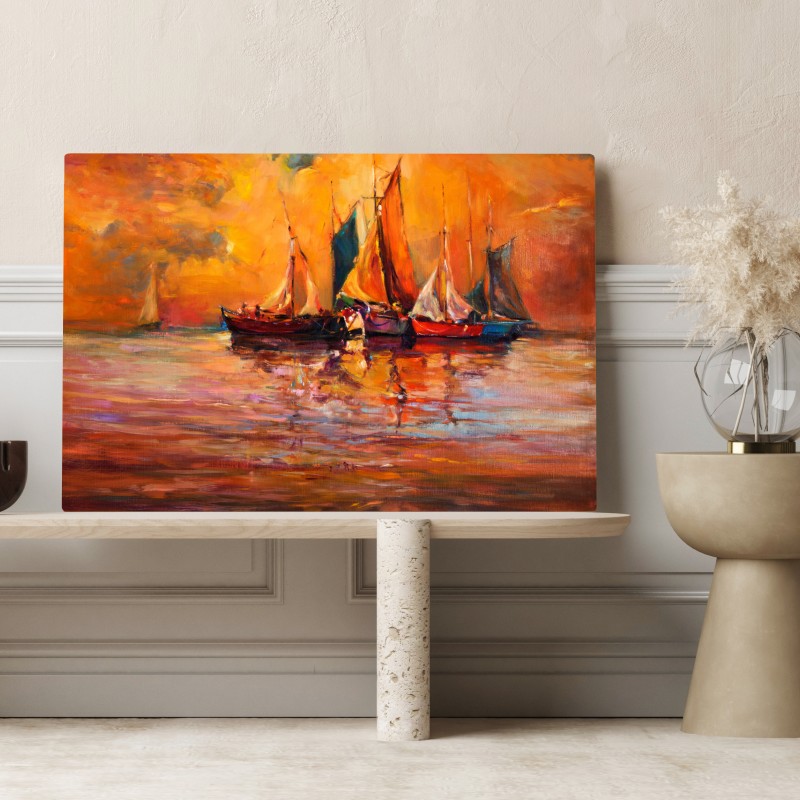Obraz na płótnie złoty zachód słońca nad żaglówkami