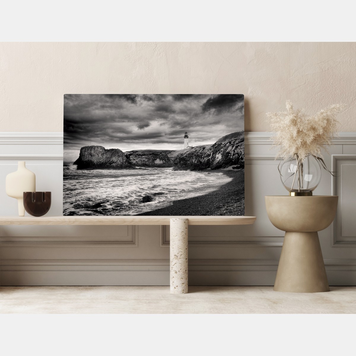 Obraz na płótnie latarnia morska Yaquina Bay na burzliwym wybrzeżu – Wallissimo® Obraz na płótnie latarnia morska Yaquina Bay na burzliwym wybrzeżu – Wallissimo®