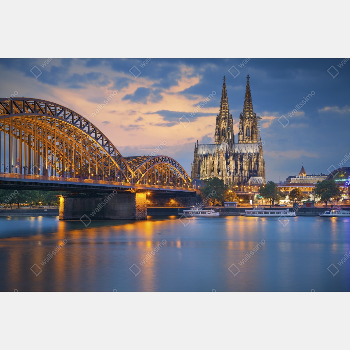 Obraz na płótnie katedra w Kolonii i most o zmierzchu – Wallissimo® Obraz na płótnie katedra w Kolonii i most o zmierzchu – Wallissimo®