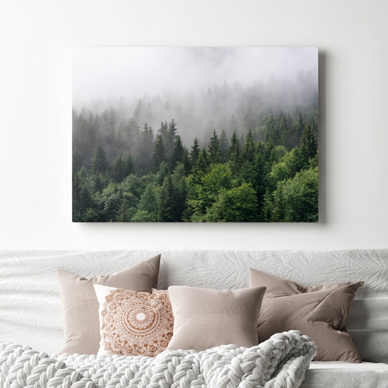 Obraz na płótnie mglisty las iglasty panorama – Wallissimo® Obraz na płótnie mglisty las iglasty panorama – Wallissimo®