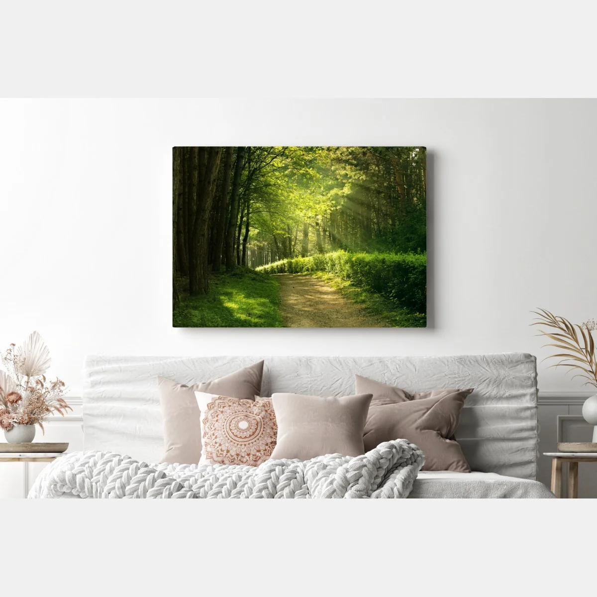 Obraz na płótnie słoneczna leśna ścieżka w zieleni – Wallissimo® Obraz na płótnie słoneczna leśna ścieżka w zieleni – Wallissimo®