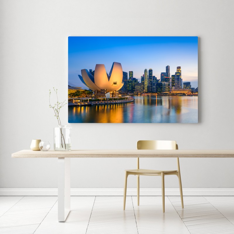 Obraz na płótnie Singapur panorama miasta o zmierzchu – Wallissimo® Obraz na płótnie Singapur panorama miasta o zmierzchu – Wallissimo®