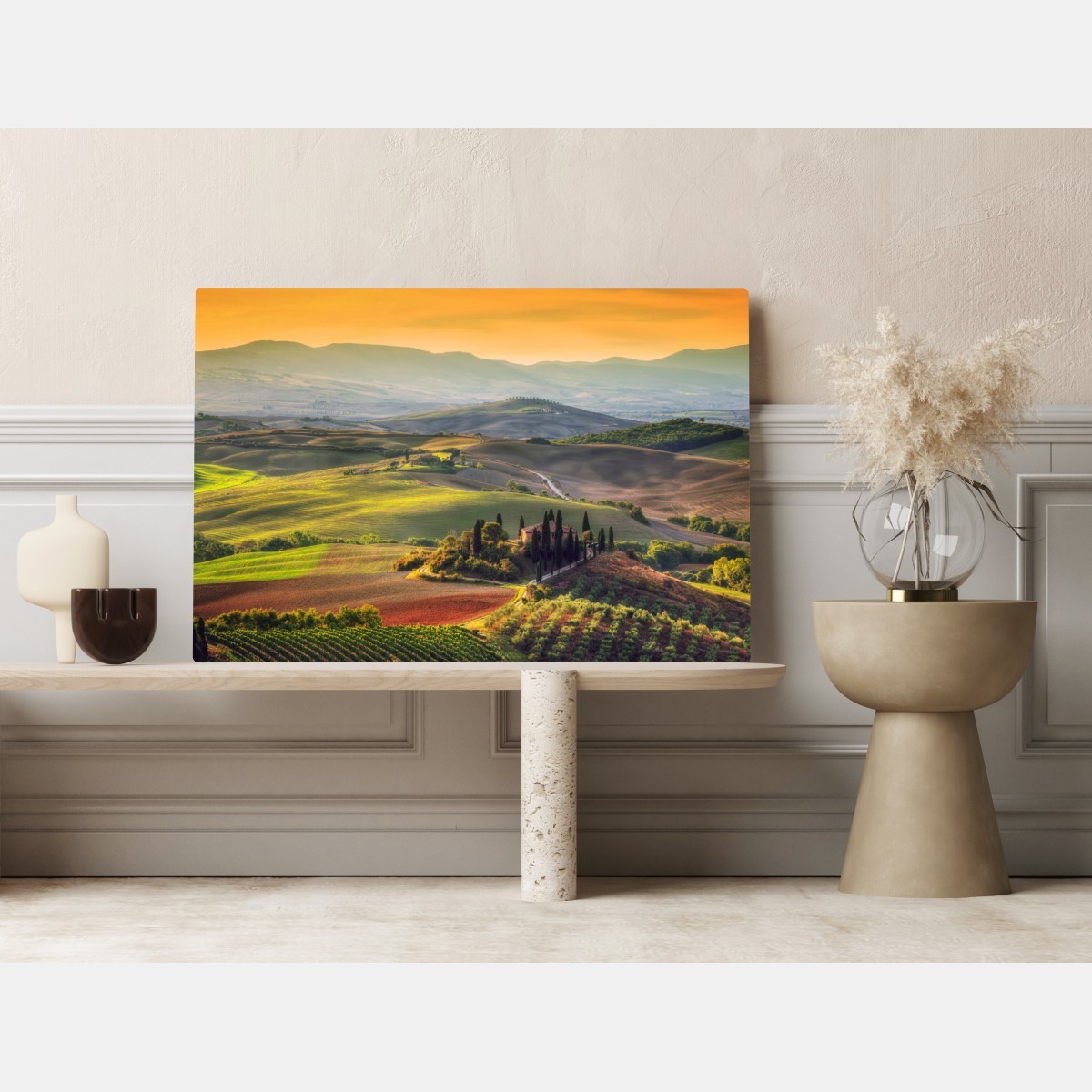 Obraz na płótnie Toskania sielankowe wzgórza o zachodzie słońca – Wallissimo® Obraz na płótnie Toskania sielankowe wzgórza o zachodzie słońca – Wallissimo®