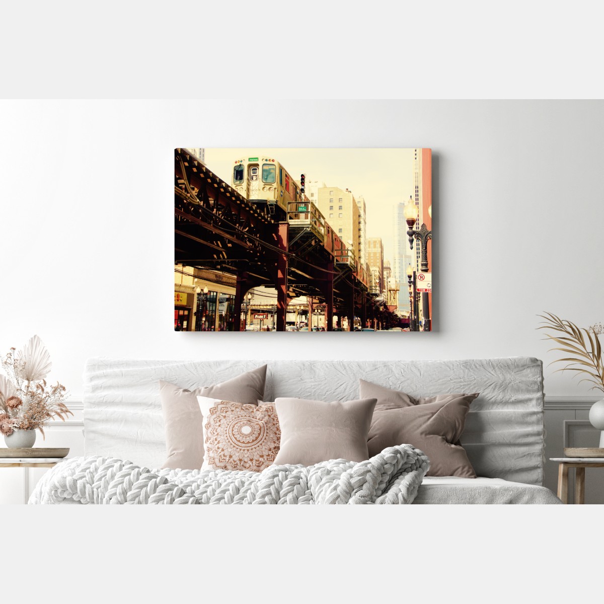 Obraz na płótnie retro kolej nadziemna nad ulicą miasta – Wallissimo® Obraz na płótnie retro kolej nadziemna nad ulicą miasta – Wallissimo®